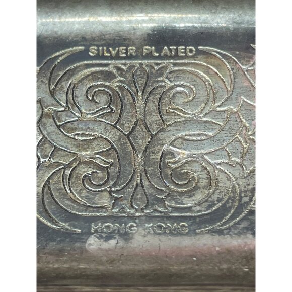 Silver Plated Place Setting Glass Salt & Pepper Shakers Platter Vintage Hong Kon - Picture 3 of 5